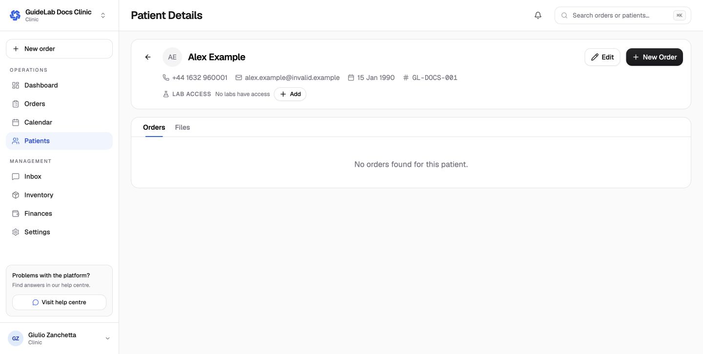 The patient detail page