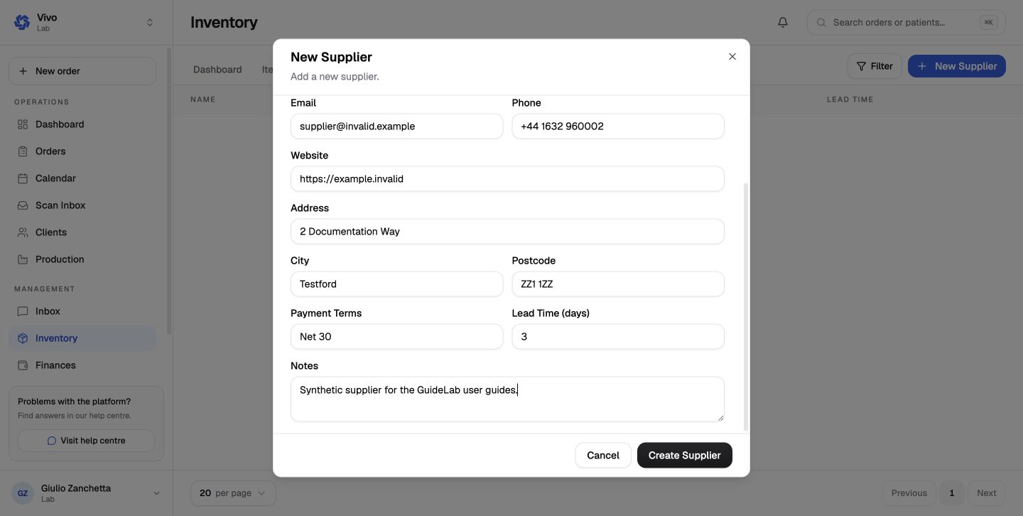 The add supplier form