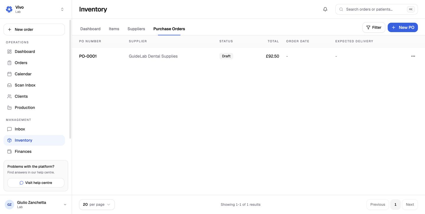 The purchase order register