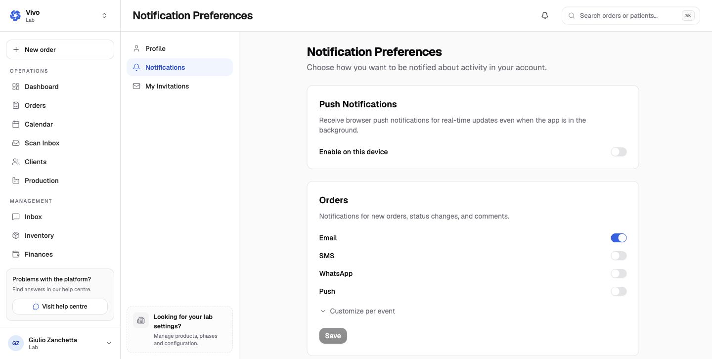 Personal notification settings