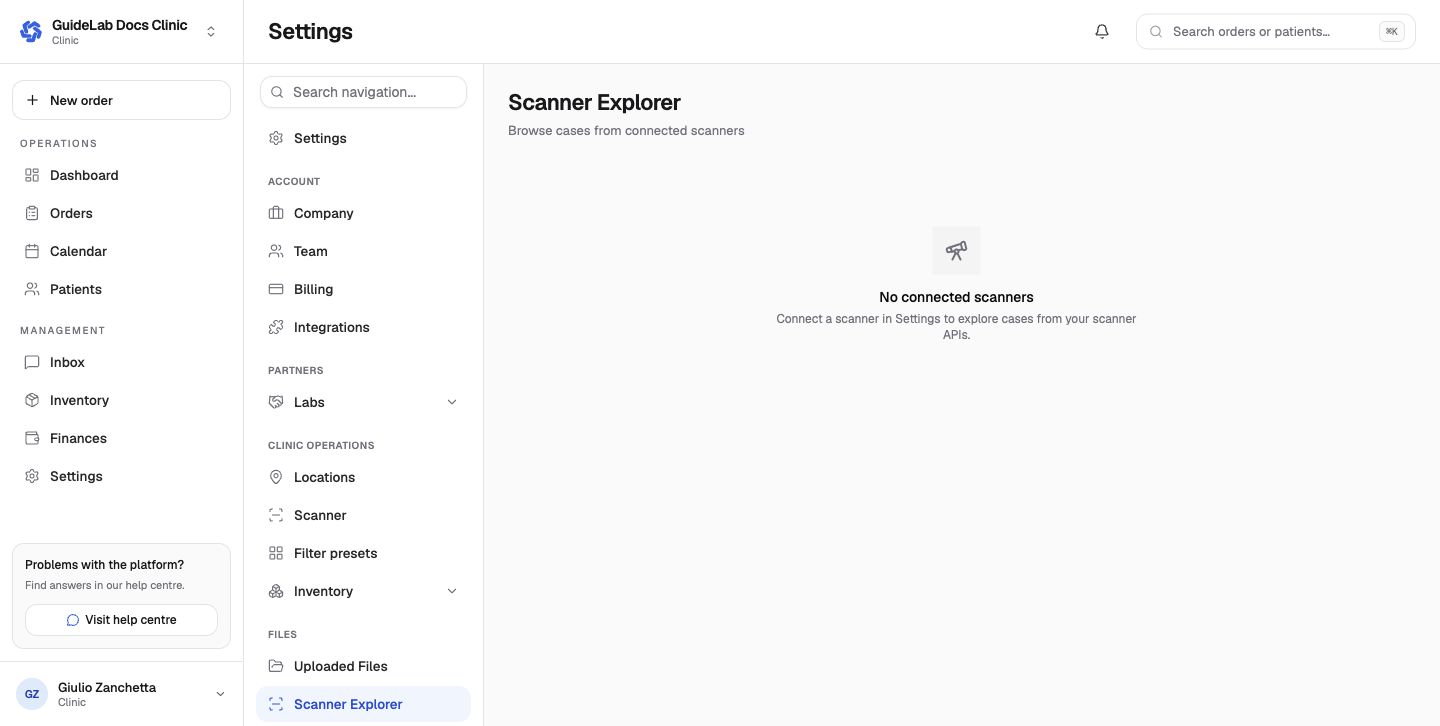 Scanner Explorer before a connection is added