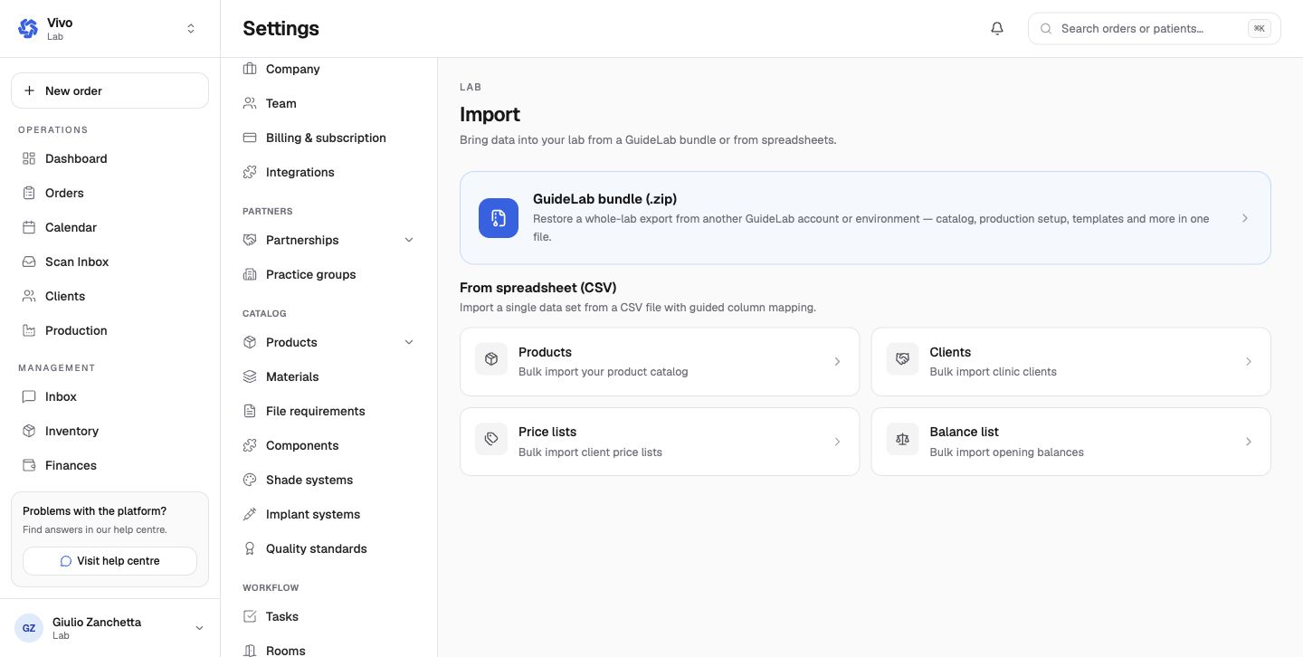 GuideLab bundle and CSV import choices