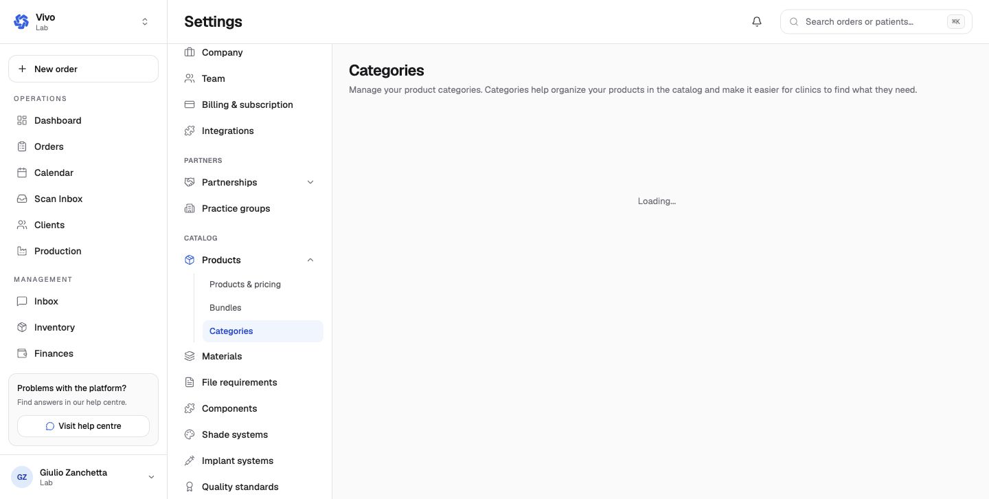 Product category settings