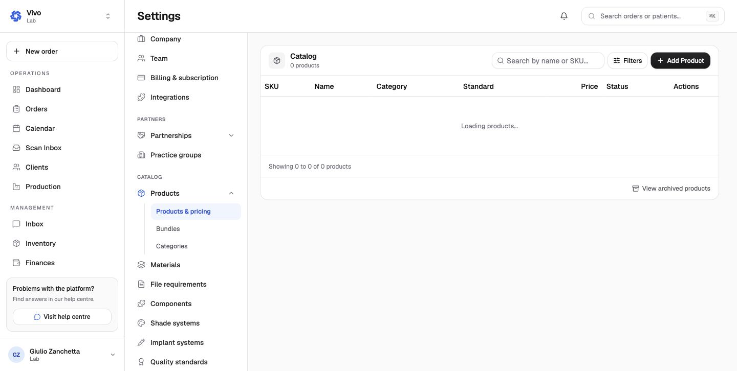Products and pricing settings