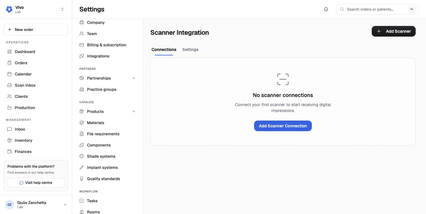 Scanner connection settings