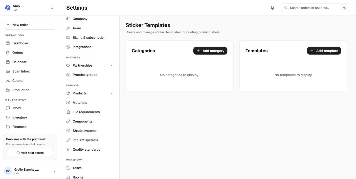 Sticker template settings